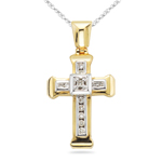 0.13 Cts Diamond Cross Pendant in 14K Two Tone Gold