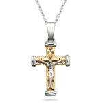 Crucifix Pendant in Diamond-cut 14K Two Tone Gold