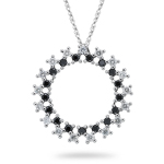 1.02 Cts Black & White Diamond Circle Pendant in 14K White Gold