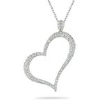 0.45-0.50 Cts  SI2 - I1 clarity and I-J color Diamond Pave Heart Pendant in 14K White Gold