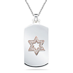 0.12-0.18 Cts  SI2 - I1 clarity and I-J color Diamond Dog Tag Pendant in Silver and Pink Gold