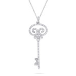 0.65 Cts Sceptre Diamond Key Pendant in 14K White Gold
