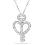 0.78 Cts Diamond Heart Key Pendant in 14K White Gold