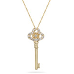 0.05-0.10 Cts  SI2 - I1 clarity and I-J color Diamond Clover Key Pendant in 14K Yellow Gold