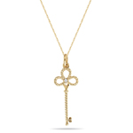 0.01-0.02 Cts  SI2 - I1 clarity and I-J color Diamond Clover Key Pendant in 14K Yellow Gold