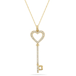 0.40 Cts Diamond Heart Key Pendant in 14K Yellow Gold