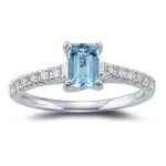 Aquamarine Ring - 0.66 Ct  AAA Aquamarine & 0.15 Ct Diamond Ring in 18K White Gold