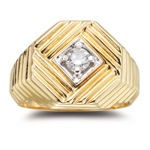 Men's Diamond Ring - 0.22 Ct Diamond Men's Ring in 14K Yellow Gold