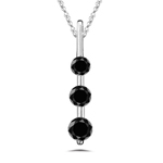 0.33 Cts Black Diamond Three Stone Linear Pendant in 18K White Gold