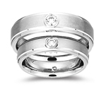 Mens Matching Solitaire Bezel Ring in White Gold