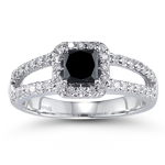 1.50 Cts Black & White Diamond Ring in 14K White Gold