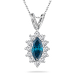 0.71 Cts Blue & White Diamond Cluster Pendant in 14K White Gold