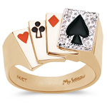 0.02 Cts Diamond Men's Poker Ring in 14K Yellow Gold.