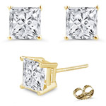 1.00 Ct 4 mm H-SI Princess Diamond Stud Earrings in 18K Yellow Gold