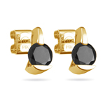 1/2 Cts of  AA Round Black Diamond Stud Earrings in 14K Yellow Gold