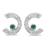 2/5 Cts Diamond & 0.08 Cts Natural Emerald Earrings in 14K White Gold