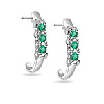 0.18 Cts Natural Emerald Three Stone Earrings in 14K White Gold