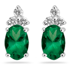 0.12 Cts Diamond & 0.68 Cts Natural Emerald Earrings in 14K White Gold