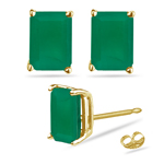 0.98-1.07 Cts of 6x4 mm A Emerald-Cut Natural Emerald Stud Earrings in 14K Yellow Gold