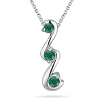 Natural Emerald Three Stone Pendant in 18K White Gold