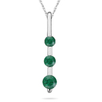 0.20 Cts Natural Emerald Three Stone Pendant in 18K White Gold