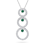 Emerald Pendant - 0.80 Cts Diamond & Natural Emerald Trio-Circle Pendant