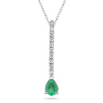 0.10 Cts Diamond & 0.69 Cts Natural Emerald Drop Pendant in 18K White Gold