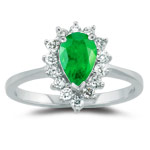0.28 Cts Diamond & 0.67 Cts AA Natural Emerald Ring in 18K White Gold