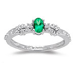 Emerald Ring - Diamond & Natural Emerald Ring in 14K Gold