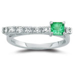 0.15 Cts Diamond & 0.35 Cts AA Natural Emerald Ring in 14K White Gold