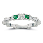0.15 Carat Diamond & Natural Emerald Bamboo Ring in 18K White Gold