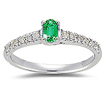 Emerald Ring - 0.18 Cts Diamond & Natural Emerald Ring in 14K Gold