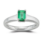 0.10 Cts Diamond & 0.37 Cts AA Natural Emerald  Ring in 14K White Gold