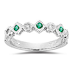 0.08 Cts Diamond & Natural Emerald Filigree Band in 14K White Gold