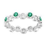 0.28 Cts Diamond & Natural Emerald Band in 14K White Gold