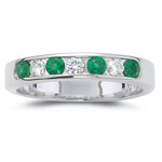 0.15 Cts Diamond & 0.25 Cts Natural Emerald Stackable Band in 14K White Gold