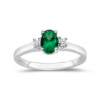 0.06 Cts Diamond & 0.34 Cts AA Natural Emerald Ring in 14K White Gold