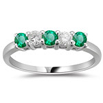 0.20 Cts Diamond and 0.30 Cts Natural Emerald Five Stone Band in 18K White Gold