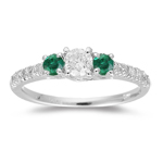 1/2 Cts Diamond & 0.15 Cts AA Natural Emerald Ring in 18K White Gold