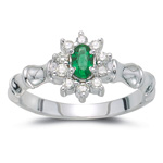 0.22 Cts Diamond & 0.16 Cts Natural Emerald Ring in 14K White Gold