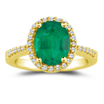 0.20-0.25 Cts Diamond & 0.30-0.40 Cts of 6x4 mm AA Oval Natural Emerald Ring in 14K Yellow Gold