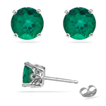 1.94-2.81 Cts of 7 mm AAA Round Lab Created Emerald Scroll Stud Earrings in 14K White Gold