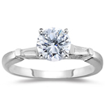 3/4 Ct Ideal Cut Four Prong Diamond Engagement Ring(F/VS2)  w/ 1/10 Ct Sidestone