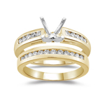 0.45 Cts Diamond Engagement Ring Setting & Wedding Band in 18K Yellow Gold