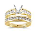 1.10 Cts Diamond Engagement Ring Setting & Wedding Band in 18K Yellow Gold