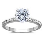 1.25 Cts Round Pave Diamond Engagement Ring in 18K White Gold