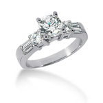 Round & Straight Baguette Cubic Zirconia Ring in White Metal