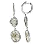 0.80-0.90 Cts Diamond & 6.31-6.51 Cts Light Grey Slice Diamond Earrings in 14K White Gold