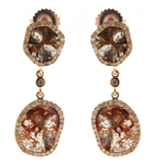 0.46-0.56 Cts Diamond & 4.83-5.03 Cts Medium Brown Slice Diamond Earrings in 14K Pink Gold