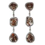 1.00-1.10 Cts Diamond & 6.12-6.32 Cts Medium Brown Slice Diamond Earrings in 14K White Gold